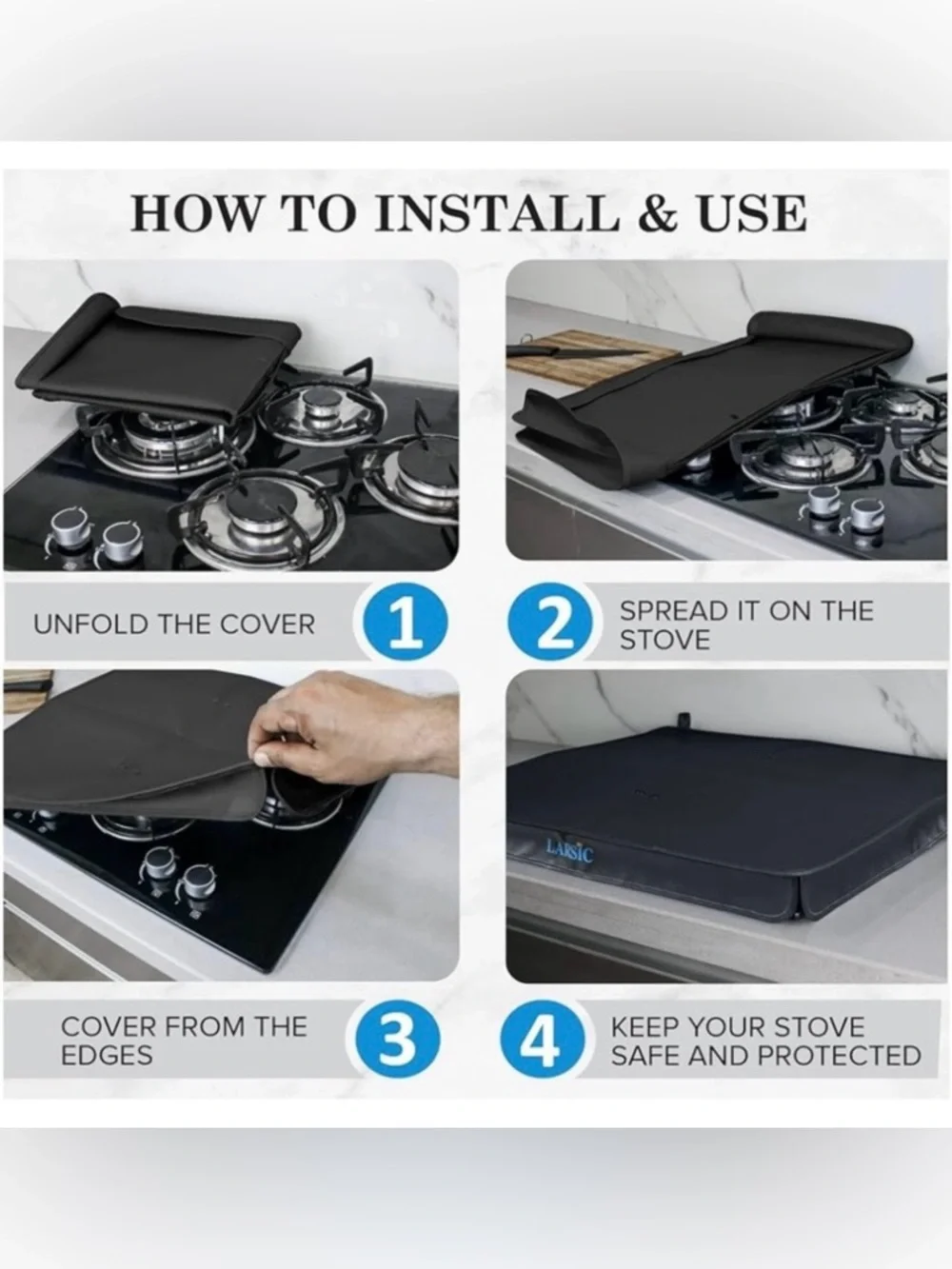 Foldable Black Gas Stove Cover - Heat Resistant